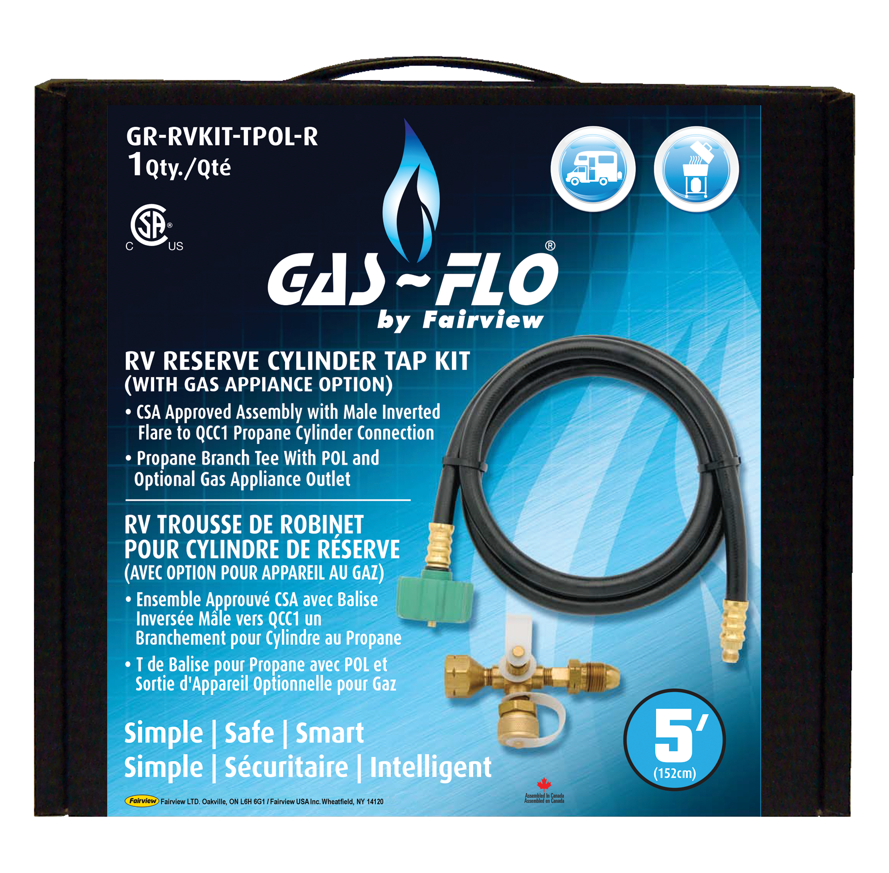 RV GAS QUICK DISCONNECT EXTENSION HOSE AND POL TEE KIT