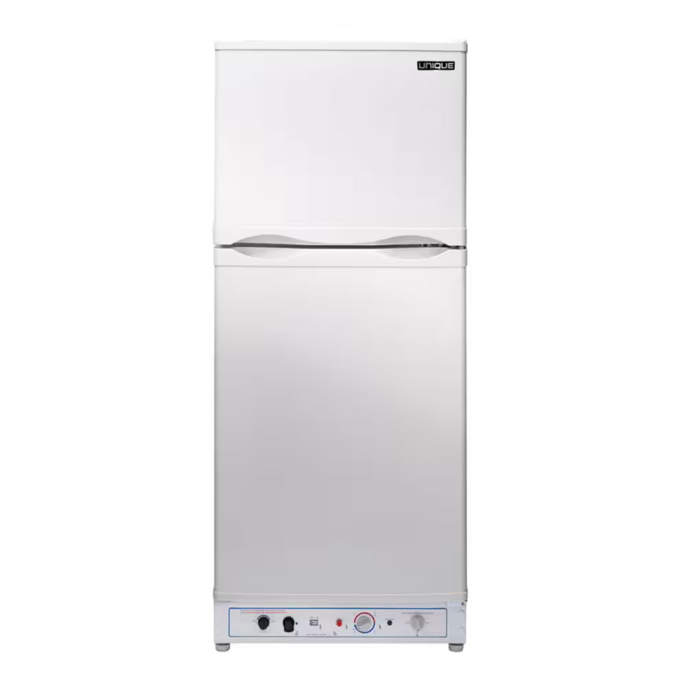 Unique 8 cu/ft White propane Refrigerator with CO alarming device with safety shutoff